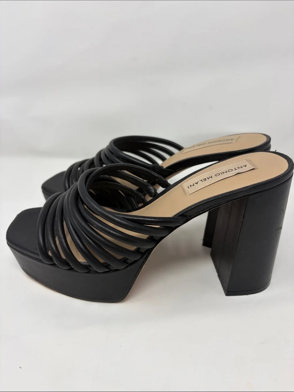 Antonio Melani Black Strappy Platform Mule Sandals Size 7 Excellent Condition
